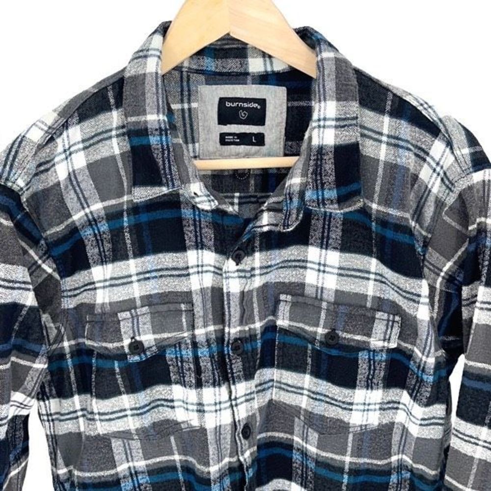 Burnside Mens Long Sleeve Plaid Flannel Button-Down Shirt Multicolor Large - Picture 2 of 9